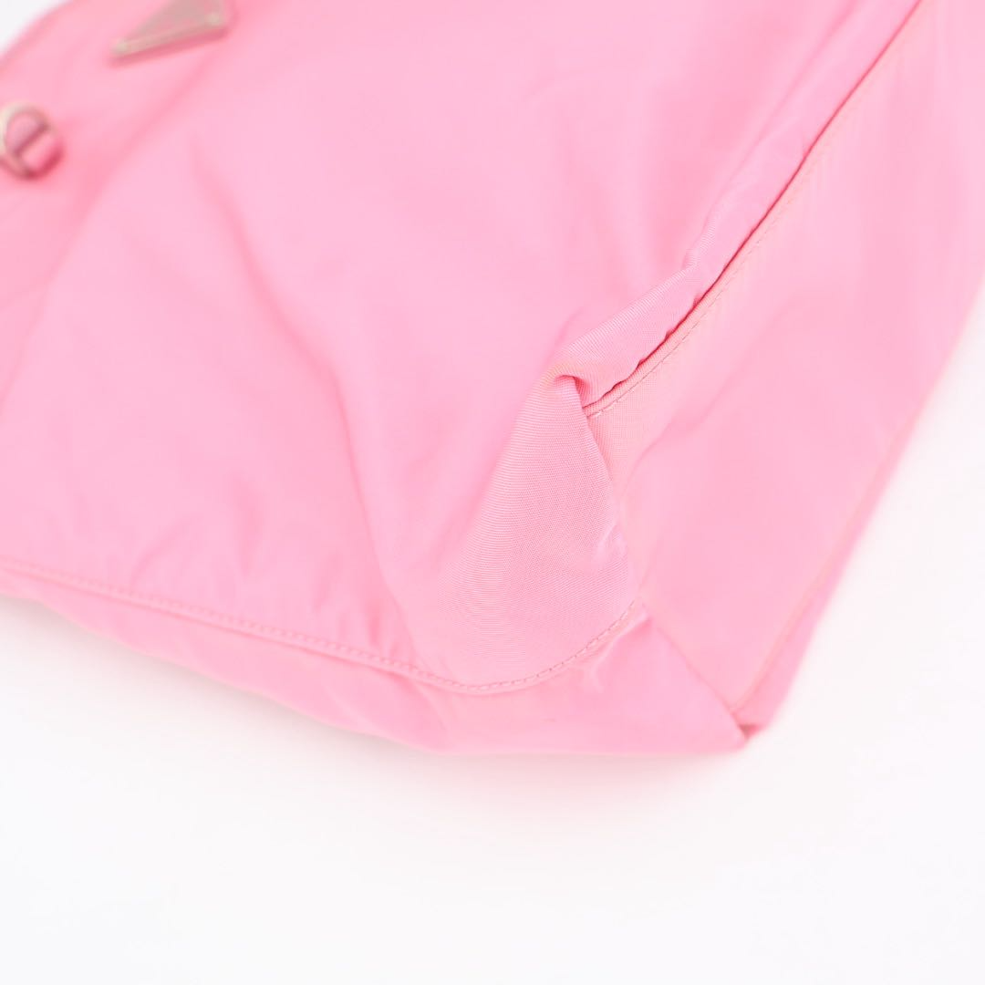 Prada Nylon Tote Bag Partial Leather Big Triangle Plate Pink — view 2