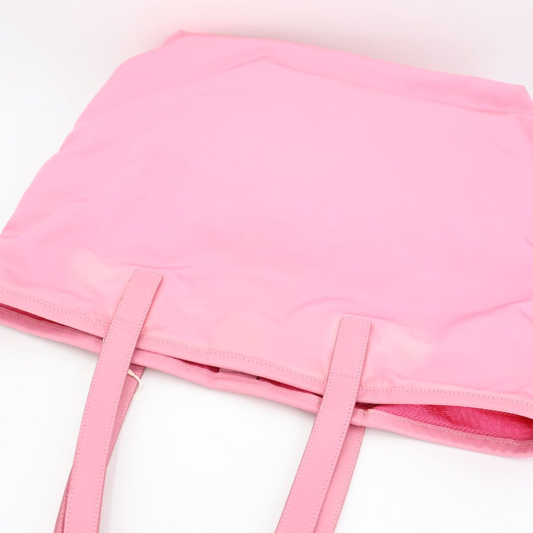 Prada Nylon Tote Bag Partial Leather Big Triangle Plate Pink — view 4