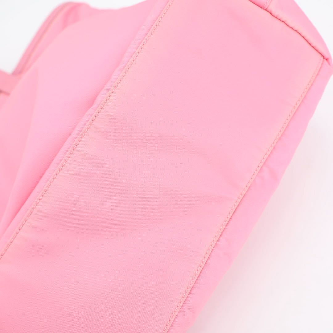 Prada Nylon Tote Bag Partial Leather Big Triangle Plate Pink — view 3