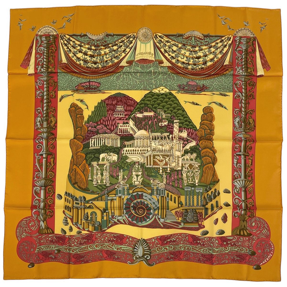 Hermes Carre 90 L'atlantide Scarf Atlantis Silk Orange Multicolor