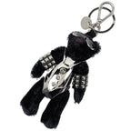 Prada Bag Charm Beatric Key Holder Metal Fabric Black Silver