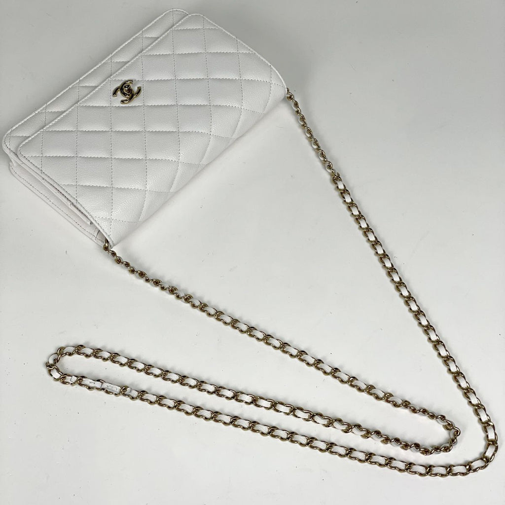 Chanel Shoulder Bag CC Logo Chain Wallet Caviar Leather White — view 7