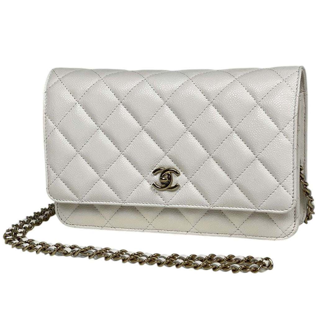 Chanel Shoulder Bag CC Logo Chain Wallet Caviar Leather White