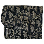 Dior Bifold Wallet Trotter Pattern Saddle Shape Snap Canvas Black