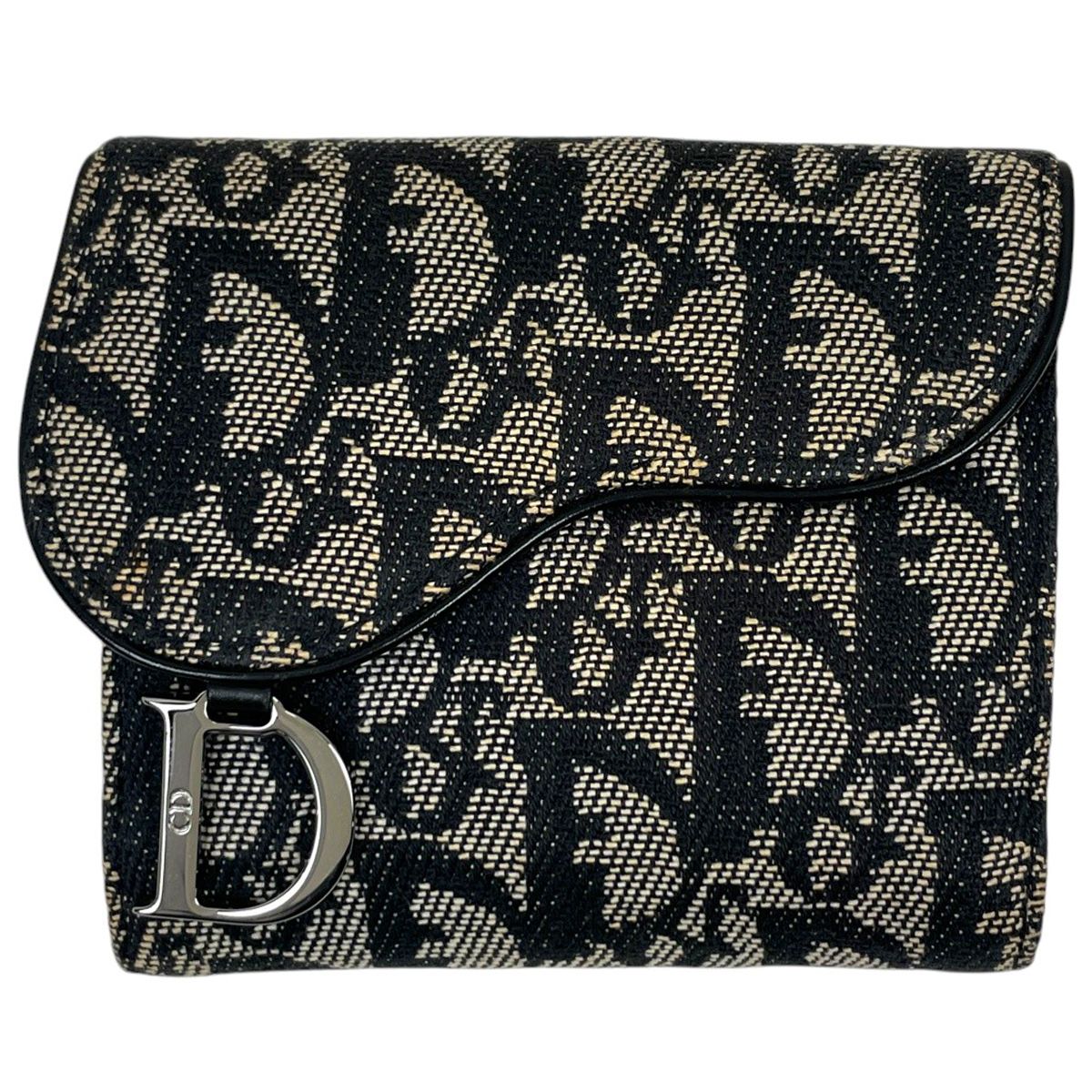 Dior Bifold Wallet Trotter Pattern Saddle Shape Snap Canvas Black