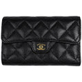 Chanel Trifold Wallet CC Logo Caviar Leather Black