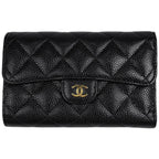 Chanel Trifold Wallet CC Logo Caviar Leather Black