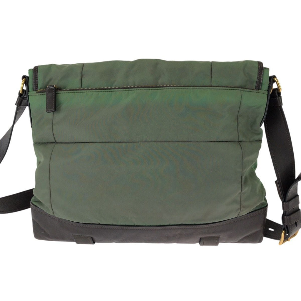Prada Vintage Tessuto Front Logo Green Dark Brown Gold Nylon Leather Shoulder — view 2