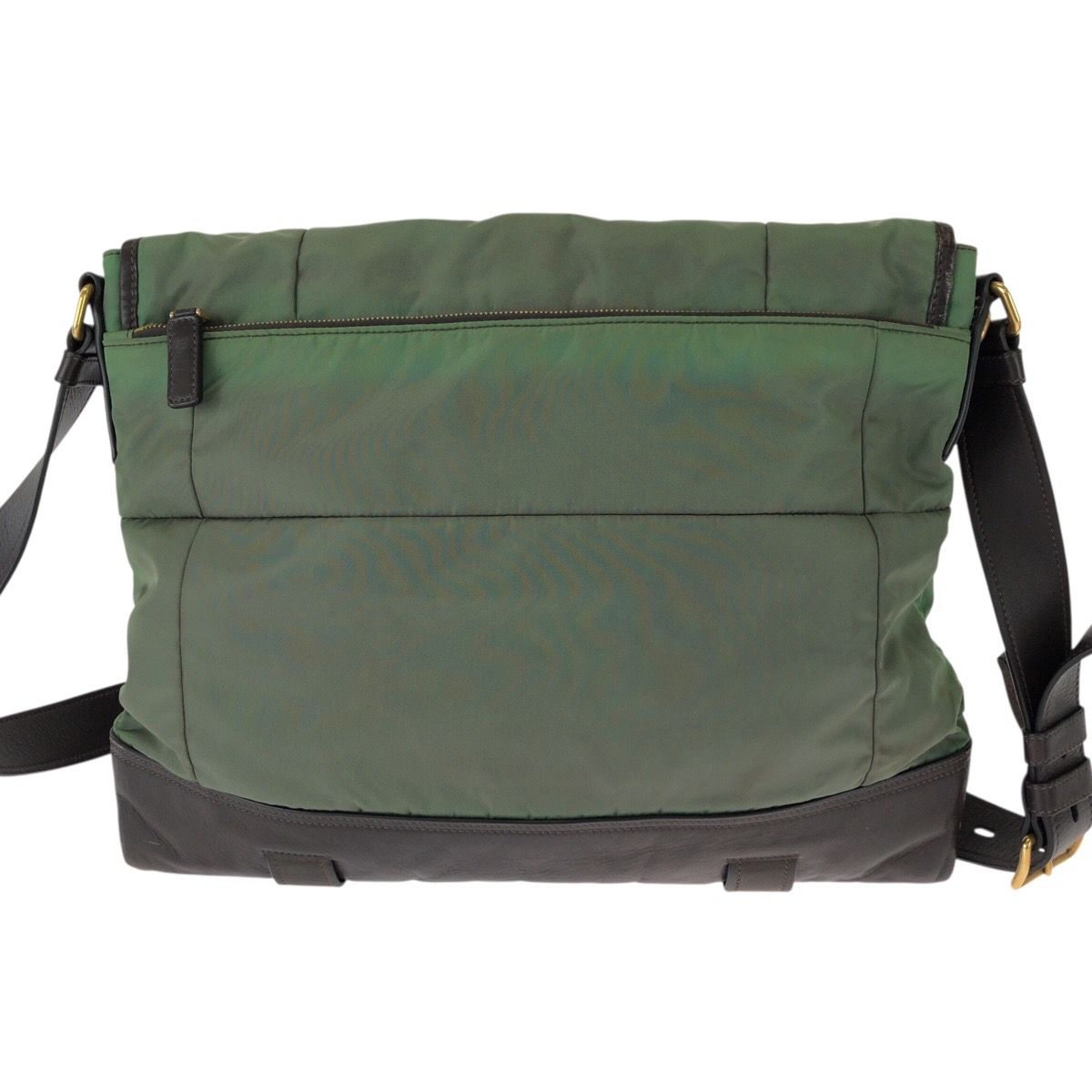 Prada Vintage Tessuto Front Logo Green Dark Brown Gold Nylon Leather Shoulder — view 2