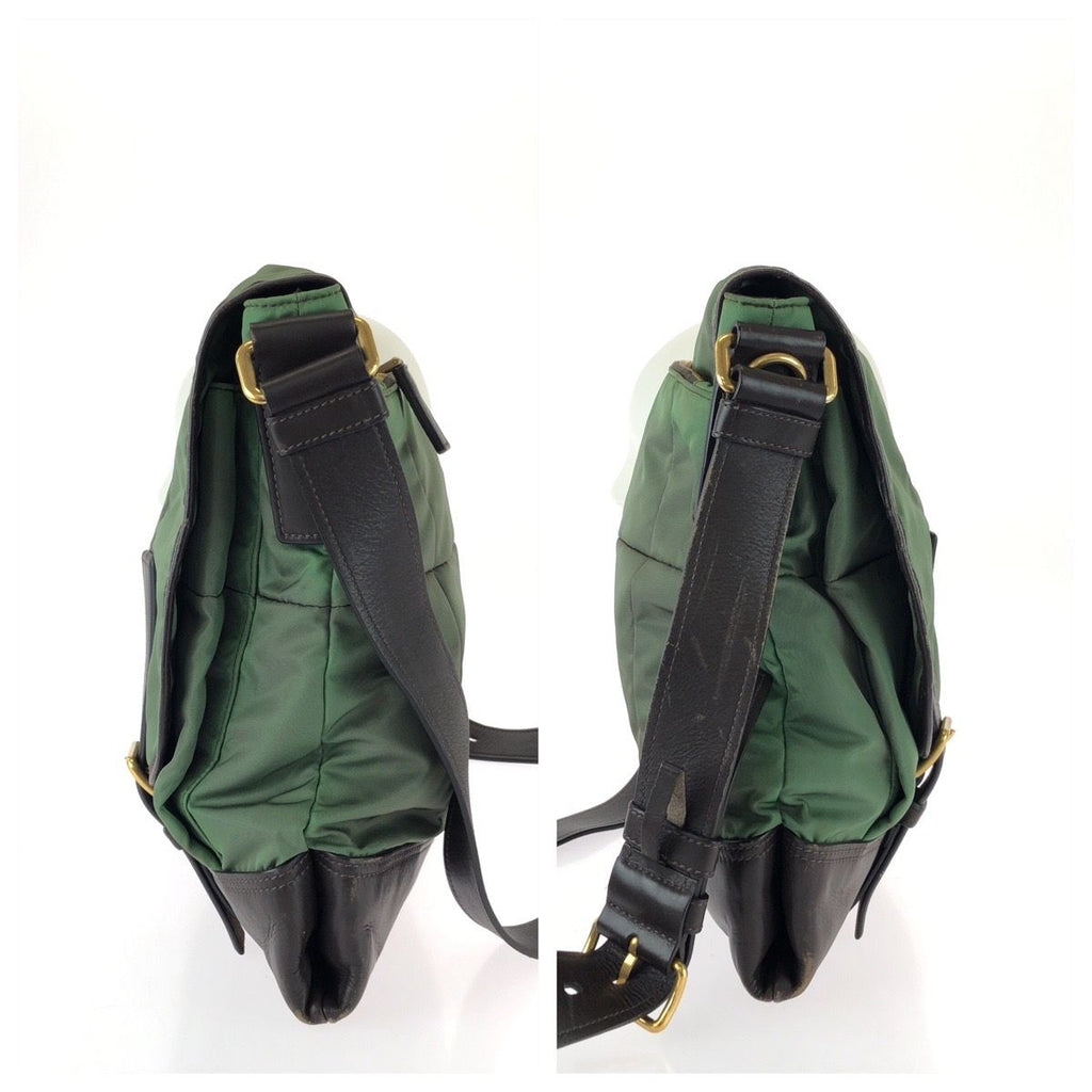 Prada Vintage Tessuto Front Logo Green Dark Brown Gold Nylon Leather Shoulder — view 8