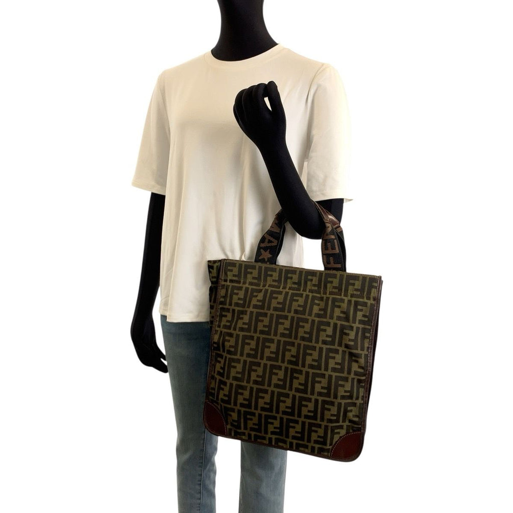 Fendi Zucca Brown Silver Canvas Leather Tote Bag — view 8