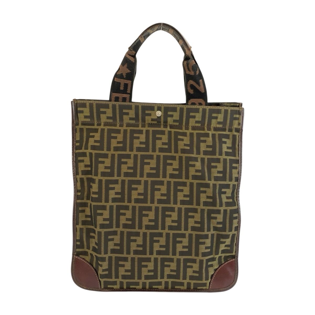 Fendi Zucca Brown Silver Canvas Leather Tote Bag — view 2