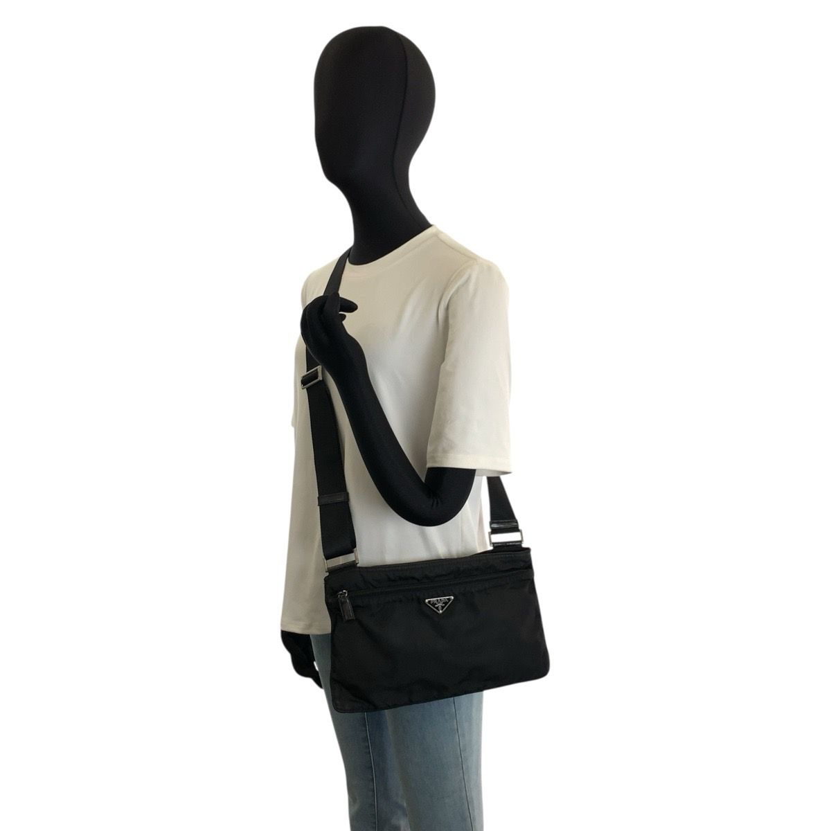 Prada Tessuto Black Silver Nylon Shoulder Bag Pochette — view 7
