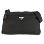 Prada Tessuto Black Silver Nylon Shoulder Bag Pochette