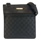 Gucci Black Silver GG Canvas Leather Shoulder Bag Pochette