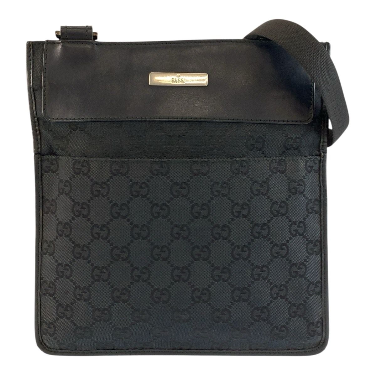 Gucci Black Silver GG Canvas Leather Shoulder Bag Pochette