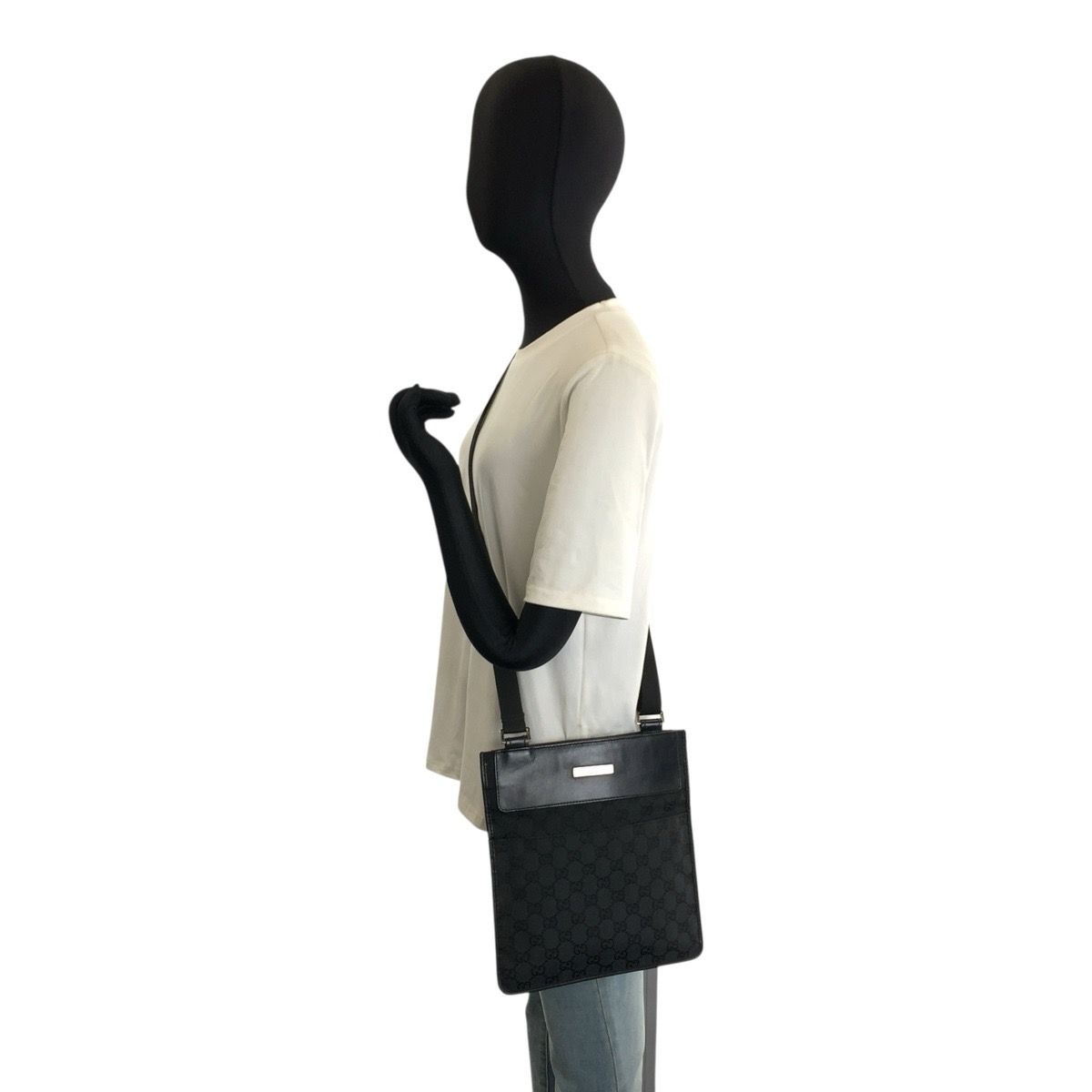 Gucci Black Silver GG Canvas Leather Shoulder Bag Pochette — view 7