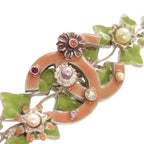 Chanel Vintage CC Logo Ivy Leaf Metal Rhinestone Faux Pearl Green Pink Brooch — view 4