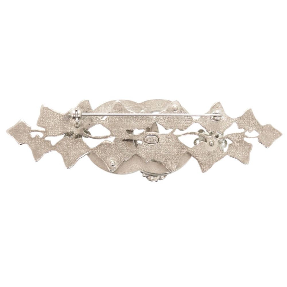 Chanel Vintage CC Logo Ivy Leaf Metal Rhinestone Faux Pearl Green Pink Brooch — view 3