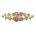 Chanel Vintage CC Logo Ivy Leaf Metal Rhinestone Faux Pearl Green Pink Brooch