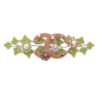 Chanel Vintage CC Logo Ivy Leaf Metal Rhinestone Faux Pearl Green Pink Brooch