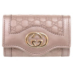Gucci Interlocking G Micro Guccissima Leather Metallic Pink Key Case Key Holder