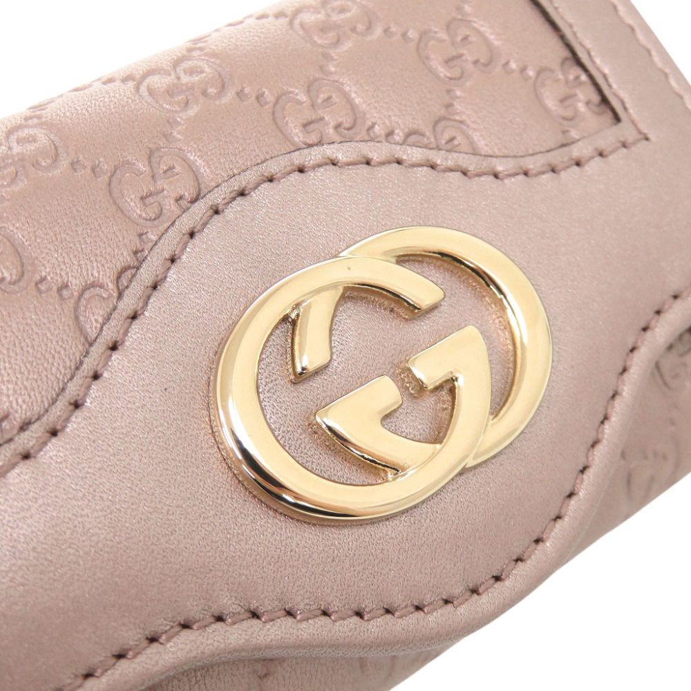 Gucci Interlocking G Micro Guccissima Leather Metallic Pink Key Case Key Holder — view 5