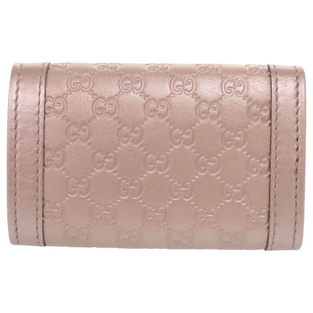 Gucci Interlocking G Micro Guccissima Leather Metallic Pink Key Case Key Holder — view 2