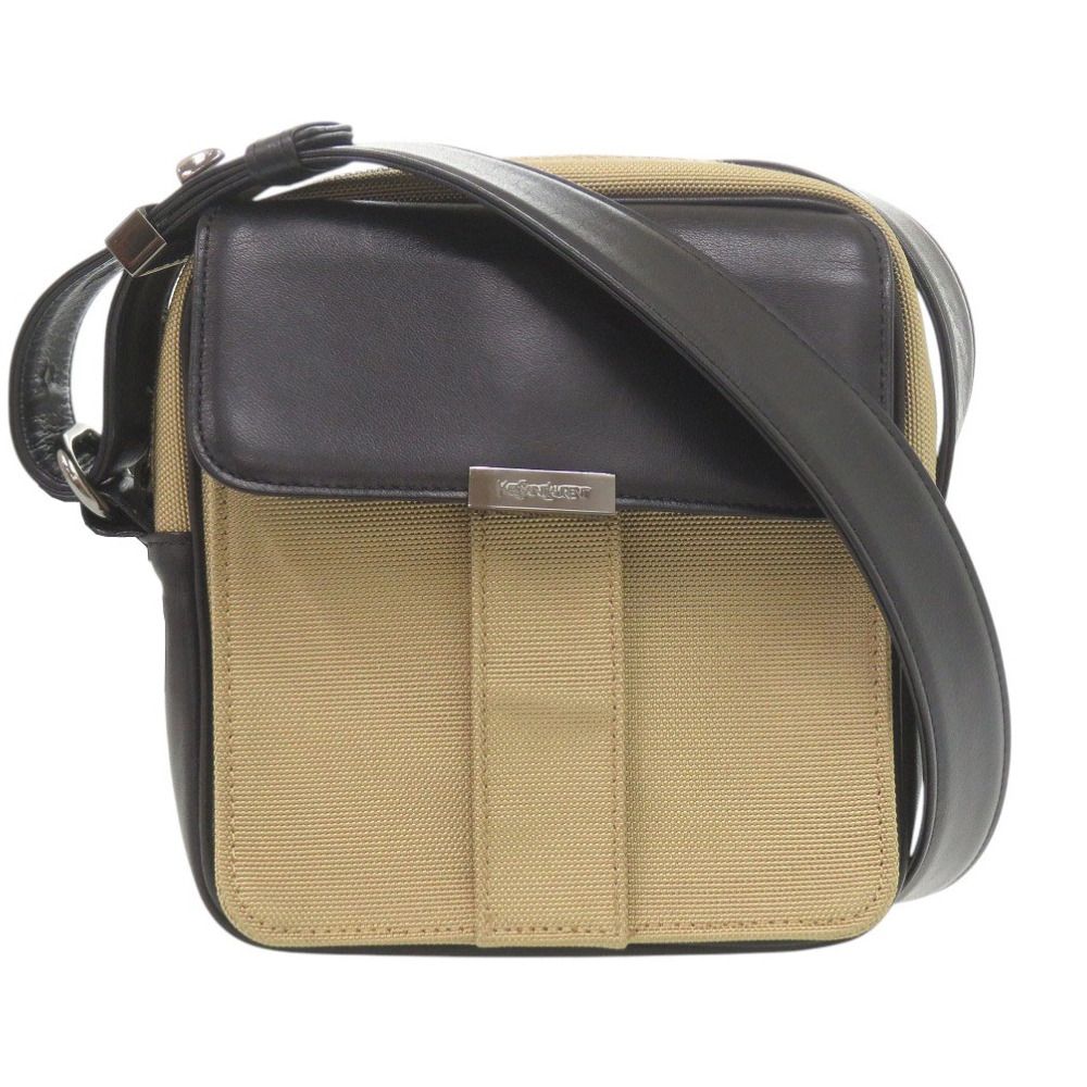 Saint Laurent Canvas Leather Beige Black Shoulder Bag
