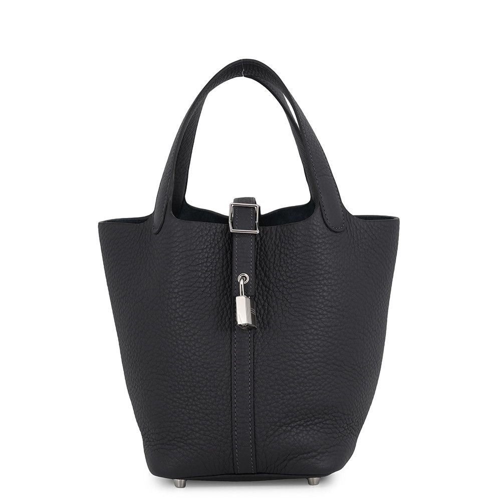 Hermes Handbag Picotin Lock PM Canvas Silver Taurillon Clemence