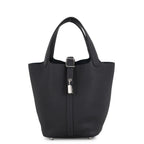 Hermes Handbag Picotin Lock PM Canvas Silver Taurillon Clemence