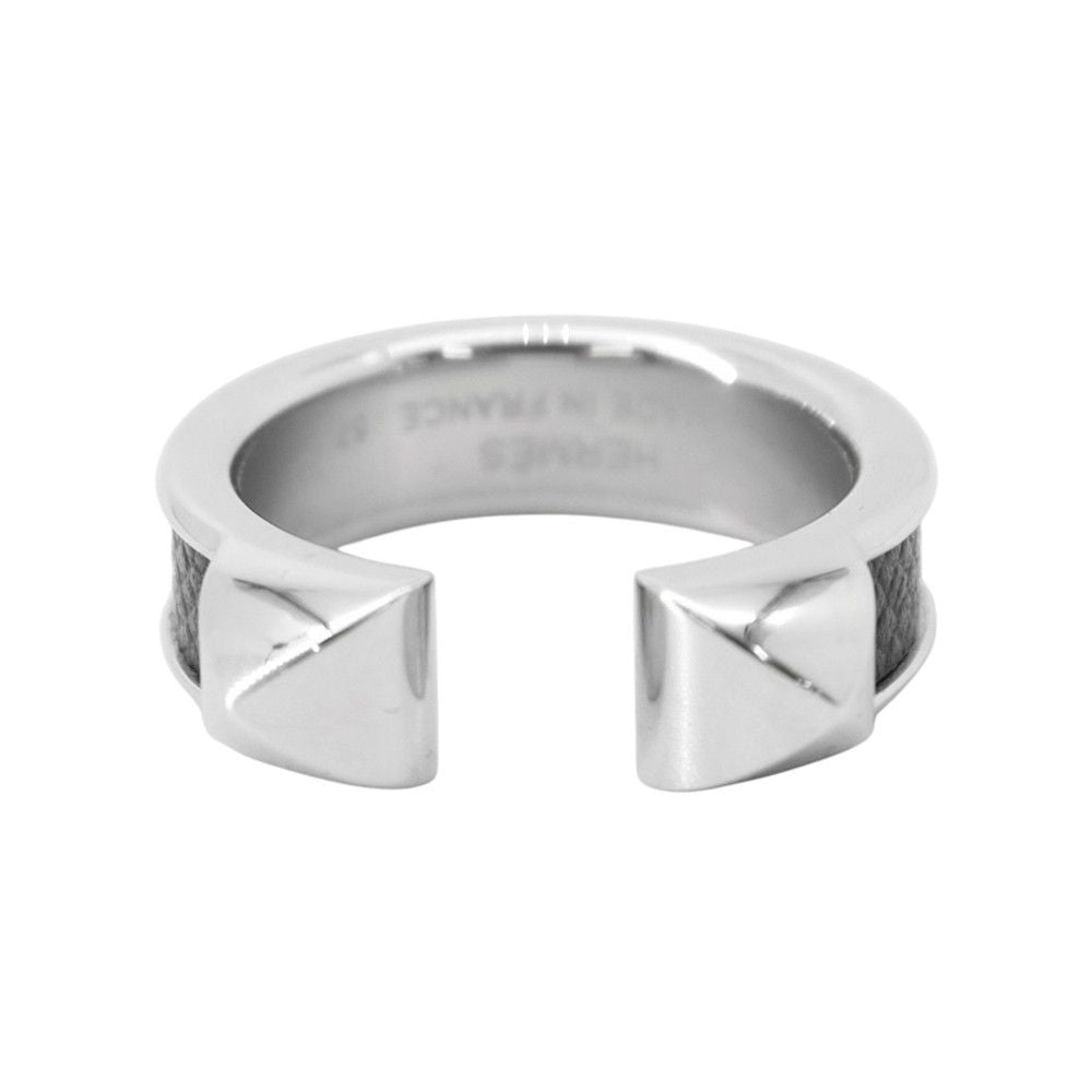 Hermes Ring Athena Double Crew Black Silver Veau Madame