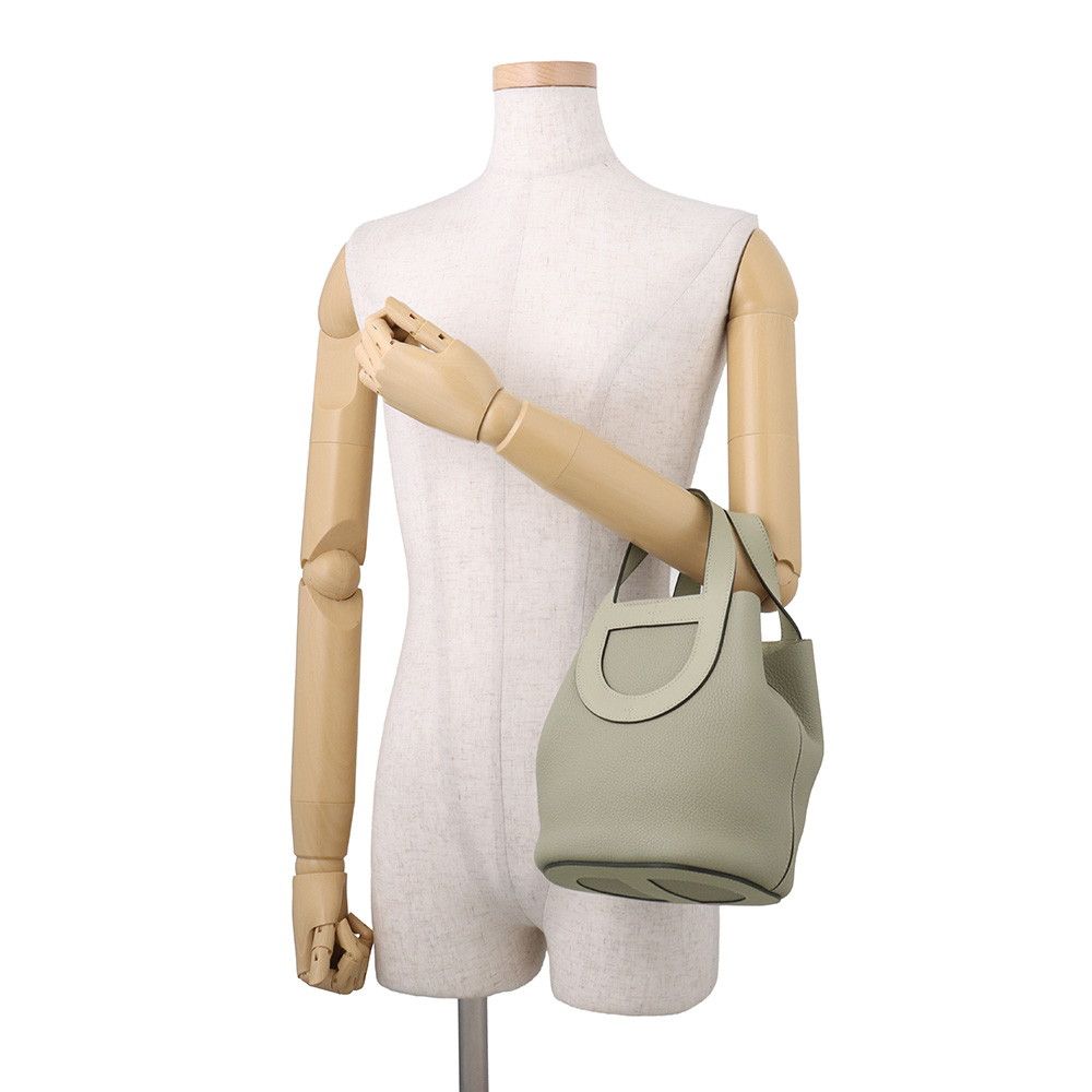 Hermes Tote Bag in the Loop 18 Sage Silver Taurillon Clemence Swift — view 4