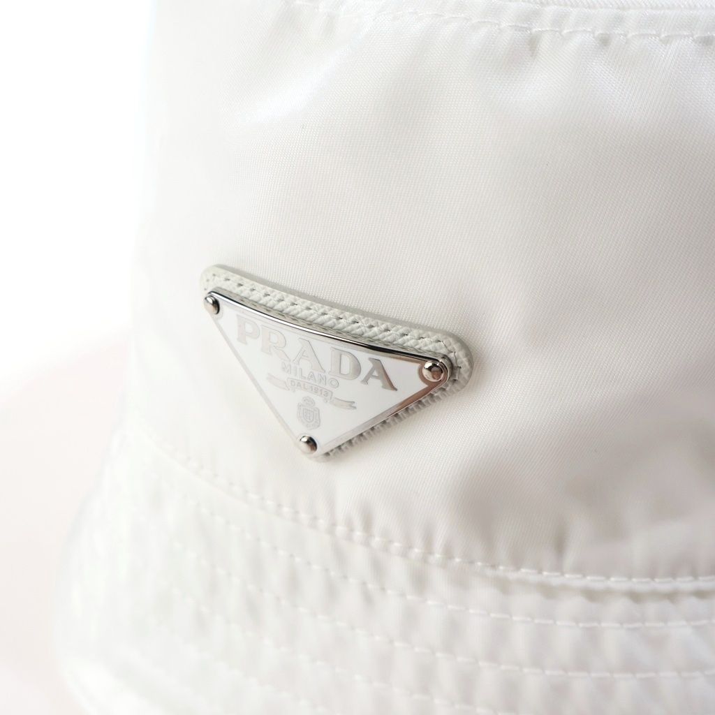 Prada Bucket Hat Re-Nylon Triangle Logo Hat White Nylon — view 5