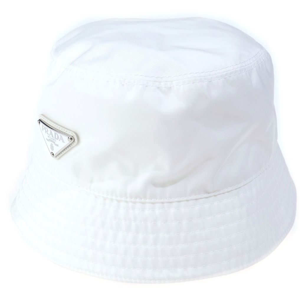 Prada Bucket Hat Re-Nylon Triangle Logo Hat White Nylon — view 2