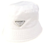 Prada Bucket Hat Re-Nylon Triangle Logo Hat White Nylon