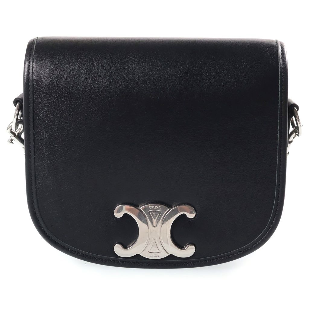 Celine Triomphe Small Besace Mini Shoulder Bag Black Leather Silver