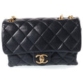 Chanel Quilted 20 S Flap S Chain Mini Shoulder Bag Black Lambskin Gold