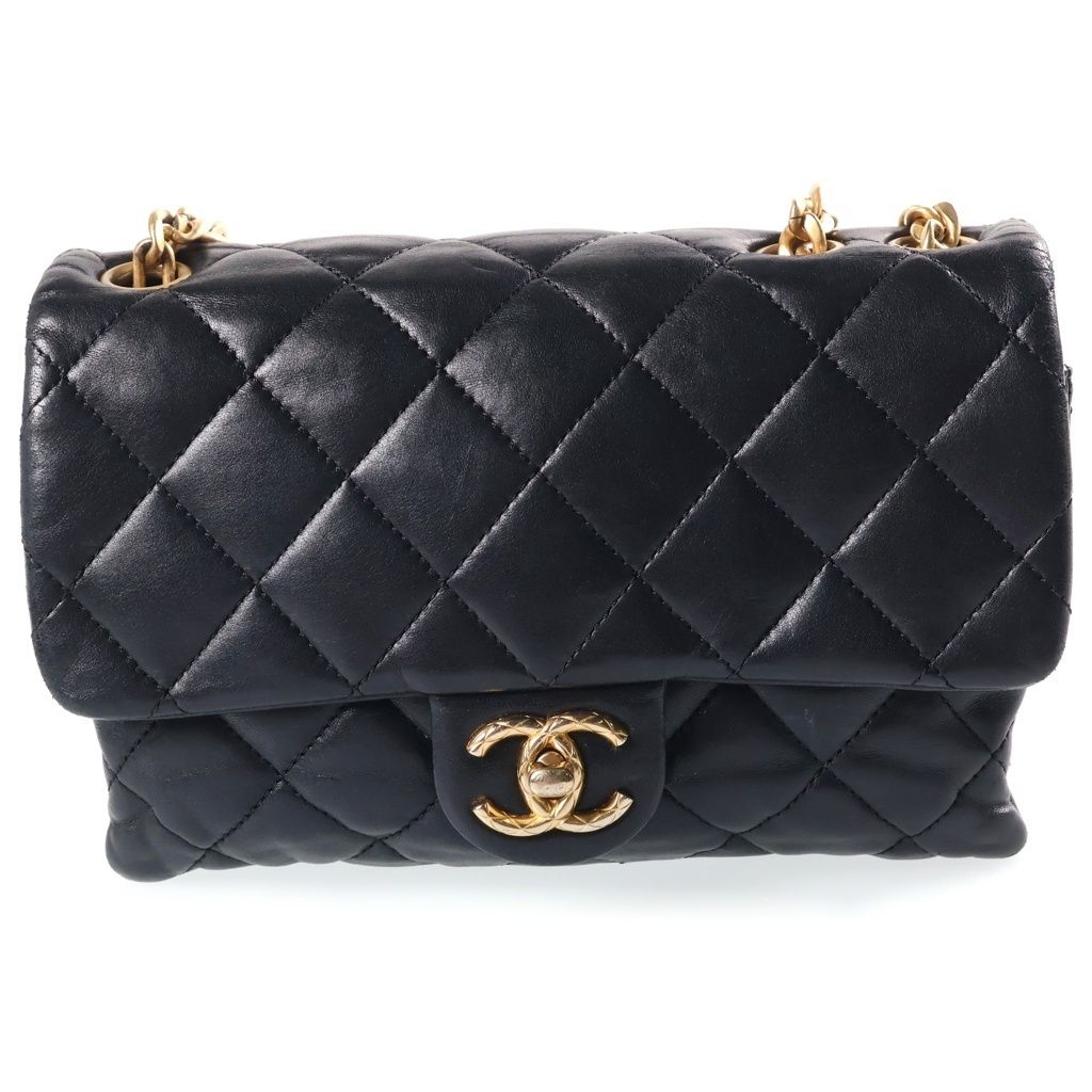 Chanel Quilted 20 S Flap S Chain Mini Shoulder Bag Black Lambskin Gold