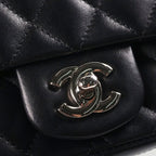 Chanel Mini Quilted Shoulder Bag Black Lambskin Silver — view 6