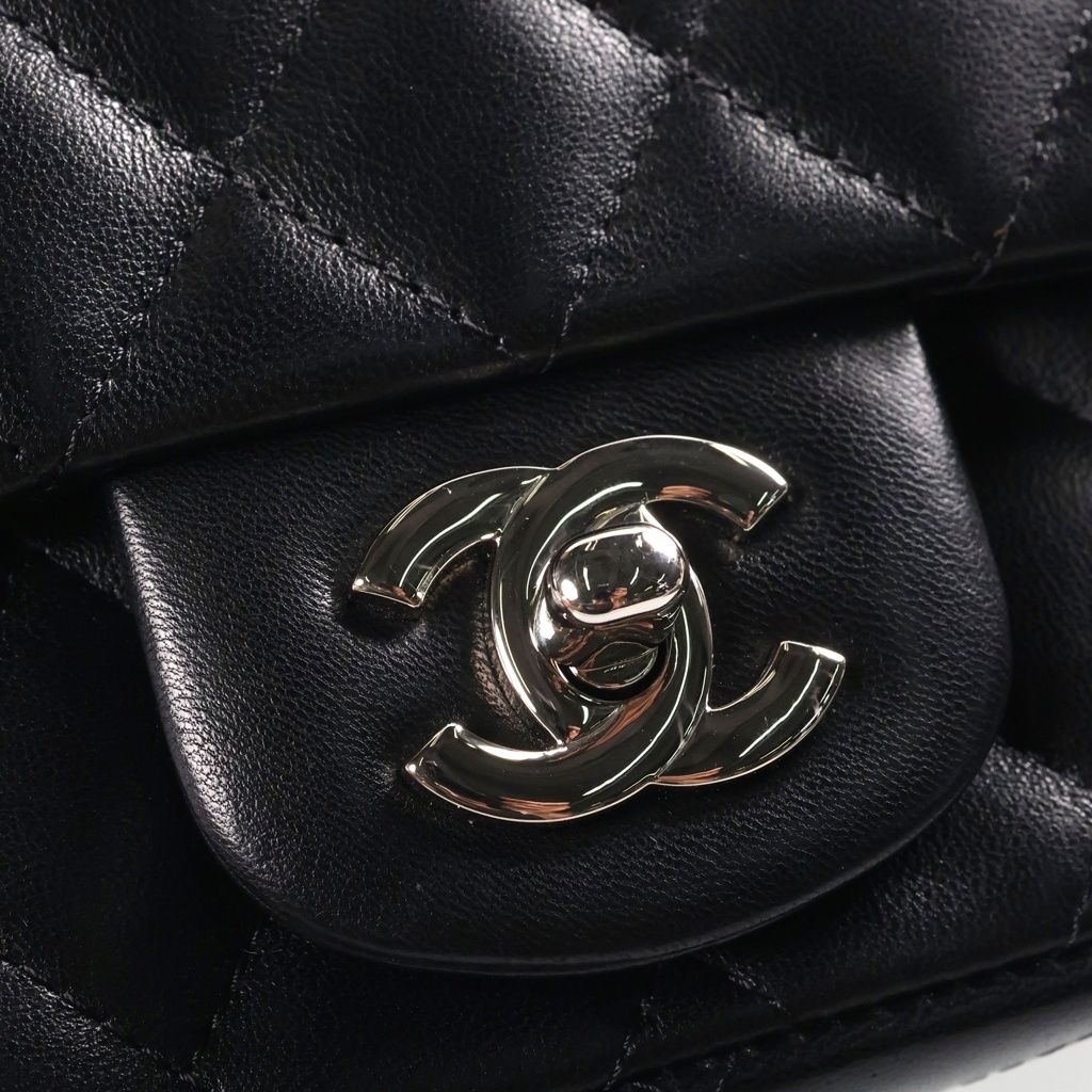 Chanel Mini Quilted Shoulder Bag Black Lambskin Silver — view 6