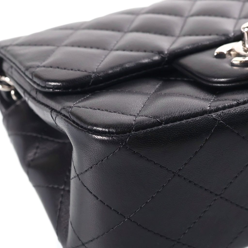 Chanel Mini Quilted Shoulder Bag Black Lambskin Silver — view 5