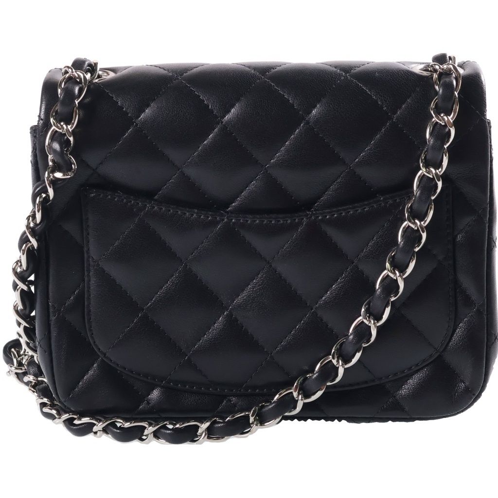 Chanel Mini Quilted Shoulder Bag Black Lambskin Silver — view 2