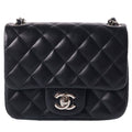 Chanel Mini Quilted Shoulder Bag Black Lambskin Silver
