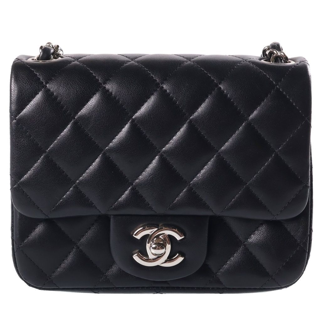 Chanel Mini Quilted Shoulder Bag Black Lambskin Silver