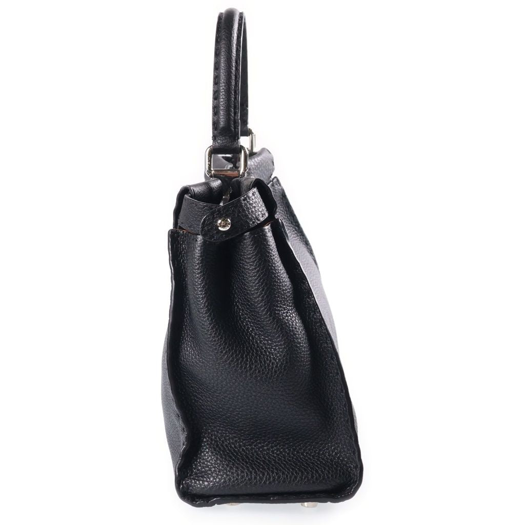 Fendi Peekaboo Selleria Medium Leather Silver 2-Way Shoulder Bag Black — view 3