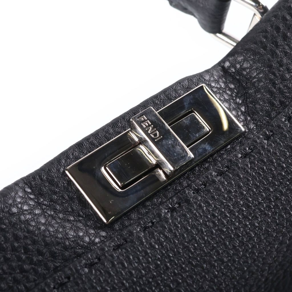 Fendi Peekaboo Selleria Medium Leather Silver 2-Way Shoulder Bag Black — view 7