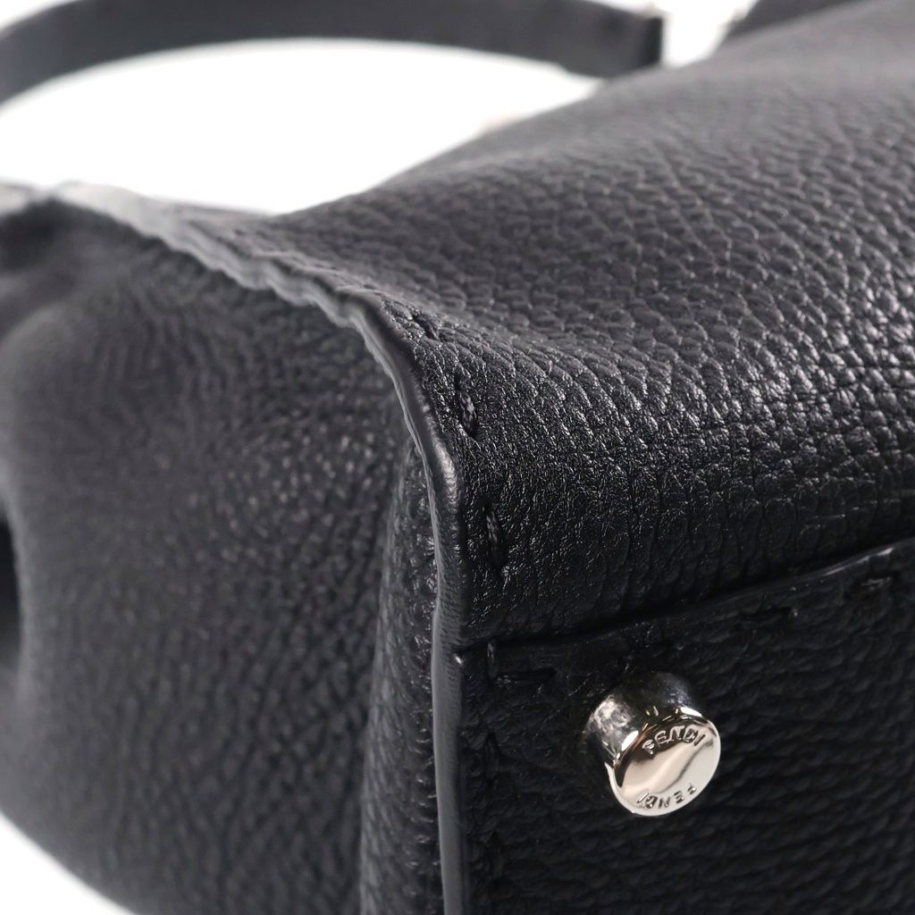 Fendi Peekaboo Selleria Medium Leather Silver 2-Way Shoulder Bag Black — view 5