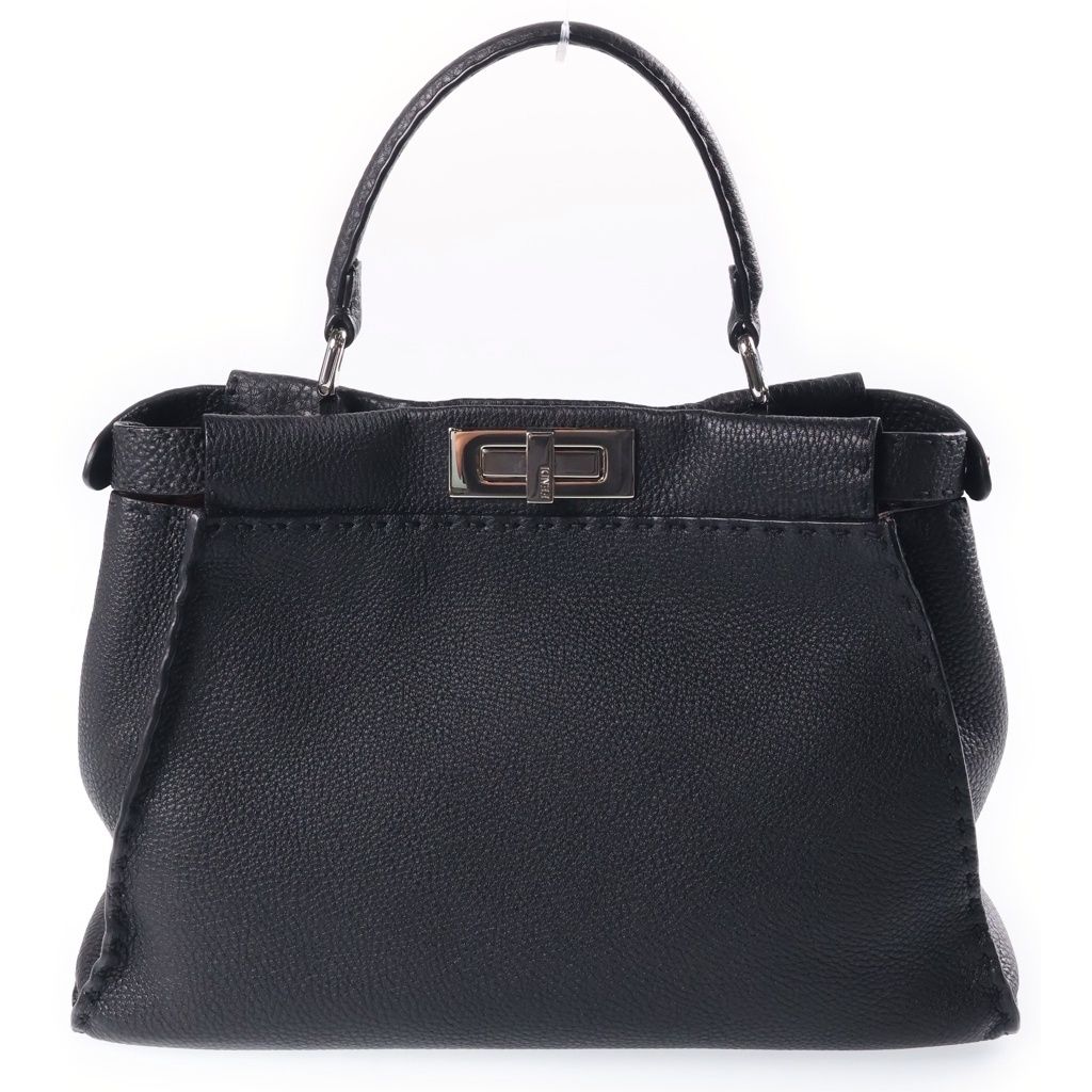 Fendi Peekaboo Selleria Medium Leather Silver 2-Way Shoulder Bag Black — view 2