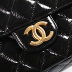 Chanel Hobo Quilted Chain Shoulder Bag Black Shiny Calfskin Gold — view 6